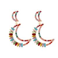 Tibetan Style Drop Earring, Moon, fashion jewelry & for woman & with rhinestone, more colors for choice, nickel, lead & cadmium free, 73x40mm, Sold By Pair