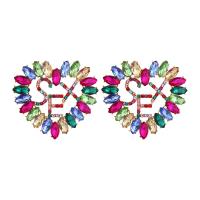 Zinc Alloy Stud Earring with Glass Rhinestone Heart fashion jewelry & for woman & with rhinestone multi-colored nickel lead & cadmium free Sold By Pair