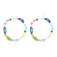 Tibetan Style Hoop Earring, with Seedbead & Plastic Pearl, fashion jewelry & for woman, more colors for choice, nickel, lead & cadmium free, 68x68mm, Sold By Pair