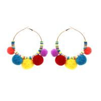 Tibetan Style Drop Earrings, with Plush & Plastic, fashion jewelry & for woman, multi-colored, nickel, lead & cadmium free, 90x60mm, Sold By Pair