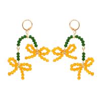 Tibetan Style Drop Earring, with Glass Beads, fashion jewelry & for woman, nickel, lead & cadmium free, 65x48mm, Sold By Pair