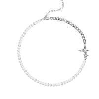 Collares de perlas de cristal, metal, con Cuentas de vidrio, con 1.97inch extender cadena, chapado en color de plata, Joyería & para mujer, libre de níquel, plomo & cadmio, longitud aproximado 16.14 Inch, Vendido por UD