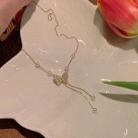 Plastik perle halskæde, Messing, med Plastic Pearl, med 1.97inch extender kæde, guldfarve belagt, mode smykker & for kvinde & med rhinestone, nikkel, bly & cadmium fri, Længde Ca. 16.14 inch, Solgt af PC