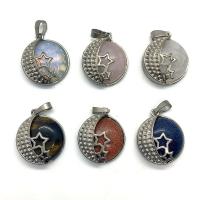 Natural Stone Pendant with Zinc Alloy Flat Round platinum color plated & Unisex Sold By PC