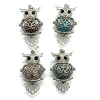 Natural Stone Floating Locket Pendant, with Tibetan Style, Owl, silver color plated, different materials for choice & Unisex, more colors for choice, 29x50mm, Sold By PC