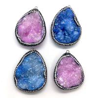 Natural Agate Druzy Pendant Ice Quartz Agate with Rhinestone Clay Pave irregular Unisex 37x46- Sold By PC