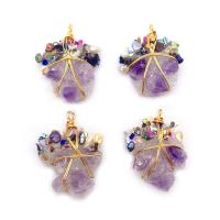 Quartz Gemstone Pendants, Resin, with Freshwater Pearl & Amethyst & Brass, irregular, gold color plated, Unisex, mixed colors, 37x48mm, Sold By PC