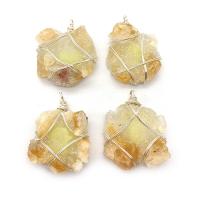 Citrine Pendant with Resin & Brass irregular silver color plated Unisex yellow Sold By PC