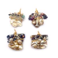 Resin Pendant with Freshwater Pearl & Brass irregular gold color plated Unisex mixed colors 33x44- Sold By PC