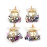 Resin Pendant with Freshwater Pearl & Clear Quartz & Brass irregular gold color plated Unisex mixed colors Sold By PC