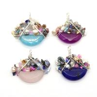Gemstone Pendants Jewelry Natural Stone with Gemstone Chips & Resin & Brass silver color plated Unisex Sold By PC
