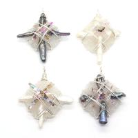Resin Pendant with Freshwater Pearl & Brass irregular silver color plated Unisex 40x50- Sold By PC