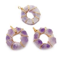 Amethyst Pendant with Resin & Brass Donut gold color plated Unisex purple Sold By PC