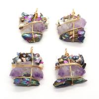 Rainbow Quartz Pendant with Freshwater Pearl & Amethyst & Resin & Brass irregular gold color plated Unisex mixed colors 25x45- Sold By PC