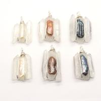 Resin Pendant with Freshwater Pearl & Clear Quartz & Brass irregular silver color plated Unisex 20x40- Sold By PC