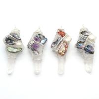 Resin Pendant with Freshwater Pearl & Amethyst & Clear Quartz & Brass irregular silver color plated Unisex 25x70- Sold By PC