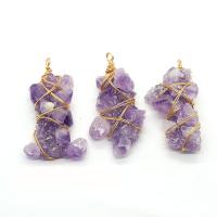 Amethyst Pendant, with Resin & Brass, irregular, gold color plated, Unisex, purple, 30x60-35x65mm, Sold By PC