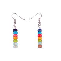 Impression Jasper Drop Earring, with Tibetan Style, silver color plated, for woman, mixed colors, 53mm, Sold By Pair