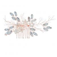 Dekoratives Haarkämmchen, Eisen, mit Messingdraht & Kristall & Kunststoff Perlen, plattiert, für Frau, keine, frei von Nickel, Blei & Kadmium, 140x70mm, verkauft von PC