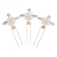 Hair Stick Iron with brass wire & Rhinestone & Plastic Pearl gold color plated three pieces & for woman golden nickel lead & cadmium free Sold By Set