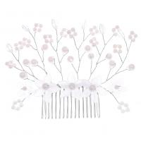 Decorative Hair Combs, Plastic Pearl, with brass wire & Crystal & Acrylic, silver color plated, wedding gift & for woman, silver color, 150x100mm, Sold By PC