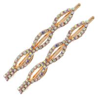 Hair Slide Zinc Alloy gold color plated for woman & with rhinestone golden nickel lead & cadmium free Sold By Pair