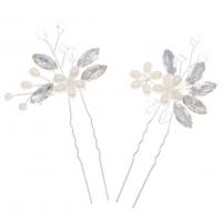 Hair Stick, Iron, with brass wire & Crystal & Plastic Pearl, silver color plated, 2 pieces & for woman, silver color, nickel, lead & cadmium free, 90x40mm, 2PCs/Bag, Sold By Bag