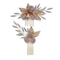 Decorative Hair Combs Iron with Rhinestone & Plastic Pearl gold color plated 2 pieces & for woman golden nickel lead & cadmium free Sold By Set