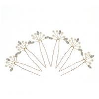 Hair Stick Iron with brass wire & Rhinestone & Plastic Pearl gold color plated 6 pieces & for woman golden nickel lead & cadmium free Sold By Set