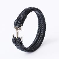 PU Leather Cord Bracelets with 316 Stainless Steel silver color plated fashion jewelry & multilayer & for man black 12mm Length 20 cm Sold By PC
