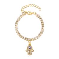 Zinc Alloy Bracelet with Resin with 6cm extender chain gold color plated Adjustable & fashion jewelry & evil eye pattern & for woman & with rhinestone nickel lead & cadmium free Length 16 cm Sold By PC