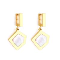 Huggie Hoop Drop Earring 304 Stainless Steel with White Shell Pentagon gold color plated fashion jewelry & for woman golden  Sold By Pair