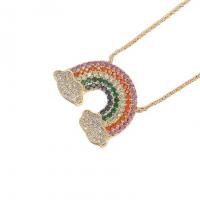 Cubic Zircon Micro Pave Brass Necklace, with 5cm extender chain, Rainbow, 14K gold plated, Adjustable & fashion jewelry & micro pave cubic zirconia & for woman, multi-colored, nickel, lead & cadmium free, Length:40 cm, Sold By PC