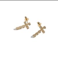Cubic Zirconia Micro Pave Brass Earring, Cross, 14K gold plated, fashion jewelry & micro pave cubic zirconia & for woman, golden, nickel, lead & cadmium free, 16x10mm, Sold By Pair
