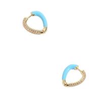 Brass Huggie Hoop Earring Heart 14K gold plated fashion jewelry & micro pave cubic zirconia & for woman & enamel nickel lead & cadmium free 16.60mm Sold By Pair