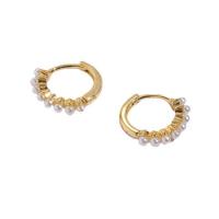 Brass Huggie Hoop Earring, with Freshwater Pearl, Round, 14K gold plated, fashion jewelry & for woman, golden, nickel, lead & cadmium free, 15mm, Sold By Pair