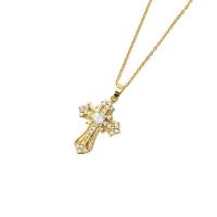 Cubic Zircon Micro Pave Brass Necklace, with 5cm extender chain, Cross, 14K gold plated, Adjustable & fashion jewelry & micro pave cubic zirconia & for woman, more colors for choice, nickel, lead & cadmium free, Length:40 cm, Sold By PC