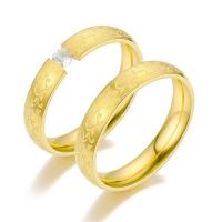 Titanium Steel Finger Ring gold color plated & for woman & with rhinestone Sold By PC