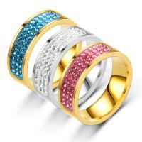 Anillo de dedo de Titantium Acero, Partículas de acero, chapado, diverso tamaño para la opción & para mujer & con diamantes de imitación, más colores para la opción, agujero:aproximado 1mm, Vendido por UD