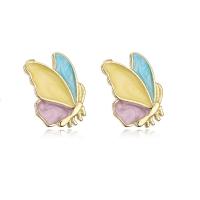 Brass Stud Earring, Butterfly, gold color plated, different styles for choice & micro pave cubic zirconia & for woman & enamel, multi-colored, Sold By Pair