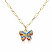 Cubic Zircon Micro Pave Brass Necklace Butterfly gold color plated micro pave cubic zirconia & for woman & enamel multi-colored Length Approx 17.7 Inch Sold By PC