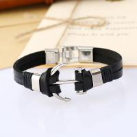 Leather Cord Bracelet, Tibetan Style, with Leather, Anchor, silver color plated, fashion jewelry & for man, black, nickel, lead & cadmium free, 10mm, Sold Per 21 cm Strand
