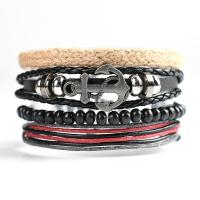 PU Leather Cord Bracelets, Tibetan Style, with PU Leather, Anchor, plated, 4 pieces & Length Adjustable & fashion jewelry & for man, mixed colors, nickel, lead & cadmium free, 35mm, Sold Per Approx 19-28 cm Strand