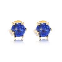 925 Sterling Silver Stud Earring with Lapis Lazuli plated micro pave cubic zirconia & for woman 6.35mm Sold By Pair