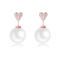 925 Sterling Silver Stud Earring with Plastic Pearl plated for woman & with rhinestone 19.50mm Sold By Pair