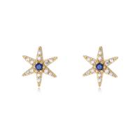 925 Sterling Silver Stud Earring Hexagon plated for woman & with rhinestone Sold By Pair