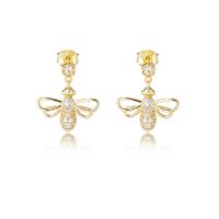 925 Sterling Silver Drop Earring, Bee, plated, for woman & with rhinestone, more colors for choice, 12.25mm, Sold By Pair
