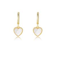 925 Sterling Silver Huggie Hoop Drop Earring with Shell Heart plated for woman Sold By Pair