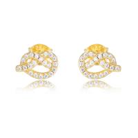 925 Sterling Silver Stud Earring plated micro pave cubic zirconia & for woman & hollow 6mm Sold By Pair