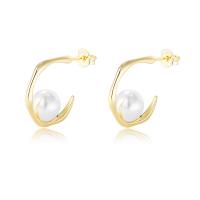 925 Sterling Silver Stud Earrings with Shell Pearl plated for woman 18.50mm Sold By Pair